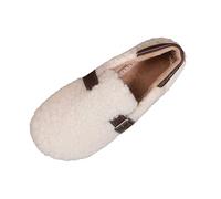 Warm Slippers for Women with Fuzzy Collar Fleece Lined Indoors & Outdoor Comfortable Bathroom Slippers Anti-Skid Basic Autumn Winter House Shoes White UK Size 3.5