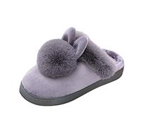 Warm Slippers Women's Fluffy Rabbit Slippers Animals Slippers Memory Foam House Slippers Plush Slippers Winter Hut Shoes Lined Felt Slippers Mules, gray, 2/2.5 UK