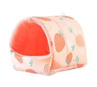 Warm Small Pet Warm Cotton Nest Cartoon Pattern Three-dimensional Large Space Design Animal Bed Suitable for Dwarf Rabbit Hedgehog Bearded Dragon Winter Nest Hamster Cage Accessories Rose Red Strawbe