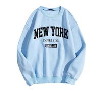 Warm Sport Sweatshirts for Women Thermal Plain Winter Casual Hoodies Fleece Lined Sherpa Graphic Letter Long Sleeve Crewneck Trendy Outfits Ladies Comfort Soft Country Sweatshirtss Light Blue