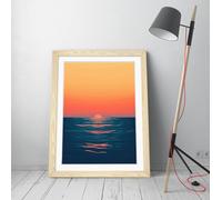 Warm sunset on lake michigan Stunning Framed Wall Art Print Picture - A1 - Light Oak Frame