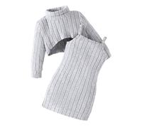 Warm Toddler Infant Baby Girls Autumn Winter Two-Piece Outfit Knit Dress Set Combining Mid-Neck Crop Top & Spaghetti-Strap Dress Daily Clothing Sets Essentials Light Gray