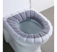 Warm Toilet Seat Cover, Soft Polyester Pad, Washable and Stretchable for Various Toilet Seat Shapes, Great Home Accessory (White&Gray)