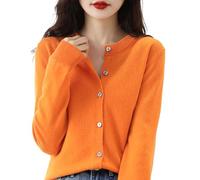 Warm Undershirt for Women Slim Fit Thermal Blouse Cardigans Crochet Sweaters for Home Outfits Indoor Outdoor Clothes (Orange, L)