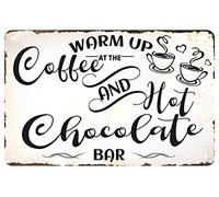 Warm Up at The Coffee and Hot Chocolate Metal Tin Sign Vintage Style Poster for Home Shop Cafes Bars Club Kitchen Restaurant Garage Vintage Art Wall Decor Sign 5.5x8inch