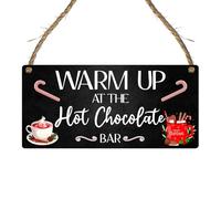 "Warm Up at the Hot Chocolate Bar" Christmas Plaque - Festive Sign for Cocoa Lovers - Perfect Christmas Decor for Kitchen, Coffee Nook, or Holiday Gathering (Black, Small: 19 cm (H) × 9 cm (W))