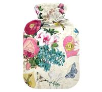 Warm Water Bottle with Velvet Cover 2L Reusable ice Packs for Pain Relief, Menstrual Cramps This Design Hearts Flowers on Cream