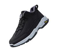 warm waterproof boots Men Walking Boot Waterproof Ankle Booties Winter Warm Faux Fur Lined Lace Up Hiking Boot Non Slip High Trekking Shoes Lightweight Slip-on Outdoor thermal work boots mens Black 8