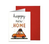 Warm Welcome New Home Card-'Happy New Home' Card With Cute Cartoon Character Warm And Pleasant House Gift For Friends Or Couple,12 × 17 Cm, Blank Inside & Envelope Included