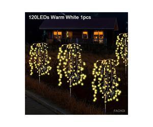(Warm White, 120led) Solar-Powered Fireworks Willow Branch Lights - High-Quality, IP65, 120-200 LEDs, 8 Lighting Modes, Solar Outdoor Lights