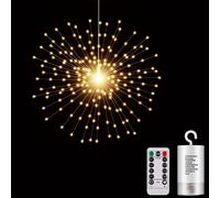 (Warm White, 1pc) 200 LED Copper Wire Starburst Light, 8 Modes Battery Operated Fairy Star Sphere Lights With Remote