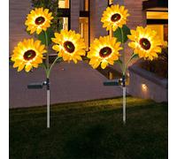 (WARM WHITE, 1PC 3HEAD) LED Solar Simulation Sunflower Lights Garden Yard Lawn Night Lights