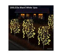 (Warm White, 200led) Solar-Powered Fireworks Willow Branch Lights - High-Quality, IP65, 120-200 LEDs, 8 Lighting Modes, Solar Outdoor Lights