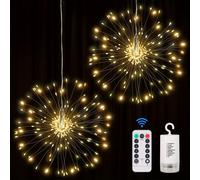 (Warm White, 2pcs) 200 LED Copper Wire Starburst Light, 8 Modes Battery Operated Fairy Star Sphere Lights With Remote