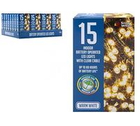 Warm White Battery-Operated LED Lights - 1 Set (15 LED Lights) - Indoor/Outdoor Bright Light Set for Decorations and Events