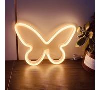 Warm White Butterfly Neon Sign for Wall Office College Apartment Dormitory Wedding Christmas Party Decoration, Neon Butterfly LED Sign Butterfly Ornament Night Light USB or 3 AA Battery Powered