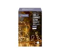 Premier Decorations 200 Warm White LED Compact Ultrabright Silver Wire Battery Operated Lights 3m