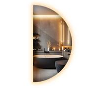 Warm White LED Rectangular Mirror 35x70cm (13.78x27.56 inch) - Frameless Half-Round Design - Wall-Mounted - Bathroom, Living Room, Makeup, Scandinavian, Industrial Look