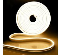 Warm White LED Strip Lights, 5M Valentines Neon Rope Light, 12V Easter Outdoor Waterproof Cuttable Light for Wedding Bedroom Kitchen Bathroom Living Room Bar Garage Wall Ceiling DIY Lighting (No Plug)