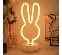 Warm White Rabbit Neon Light, Neon Signs Rabbit LED Neons Light Sign with Holder Base Art Decorations Battery/USB Operated Night Lights for Room Party Wedding Birthday Festival Decor