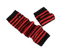 Warm Winter Gloves Touch Screen,1 Pair Striped Half Finger Arm Covers Women Crochet Knitted Arm Wrist Gloves Hand Warmer - Black Red Stripe