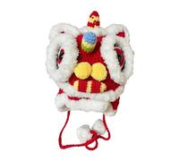 Warm Winter Hat Cotton Hat Headdress Skiing Soft Beanie Comfortable Cap with Animal Hat Chinese Lion Dance Hat, L Red