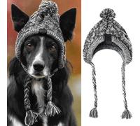 Warm Winter Knitted Dog Hat with Ear Holes for Small & Medium Dogs, Cozy Stretchy Acrylic Yarn Pet Headwear for Cold Weather, Grey, Size Large
