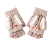 Warm Winter Outdoor Toddler Knitted Half Finger Mitten Cute Long Eared Kids Girl Gloves Mittens for Women Cold Weather Heated Winter (Beige, One Size)
