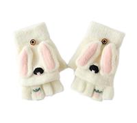 Warm Winter Outdoor Toddler Knitted Half Finger Mitten Cute Long Eared Kids Girl Gloves Mittens for Women Cold Weather Heated Winter (White, One Size)