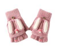 Warm Winter Outdoor Toddler Knitted Half Finger Mitten Cute Long Eared Kids Girl Gloves Mittens for Women Cold Weather Heated Winter (Pink, One Size)