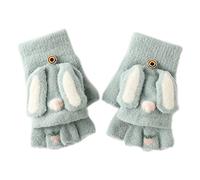 Warm Winter Outdoor Toddler Knitted Half Finger Mitten Cute Long Eared Kids Girl Gloves Mittens for Women Cold Weather Heated Winter (Blue, One Size)