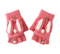 Warm Winter Outdoor Toddler Knitted Half Finger Mitten Cute Long Eared Kids Girl Gloves Mittens for Women Cold Weather Heated Winter (Hot Pink, One Size)