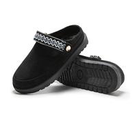 Warm Winter Slippers for Women - Faux Suede Fur Lined Platform Clog Shoes with Non-Slip Sole, Indoor Outdoor House Boots (A-Black, Adult, Women, 4, Numeric, UK Footwear Size System, Medium)