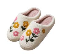 Warm Winter Slippers, Women's Plush Slippers, Comfortable Winter Slippers | Slippers Women's Lightweight Hut Shoes Plush Slippers Winter Shoes Flowers Bed Shoes Warmies Shoes House Cute Hut Shoes