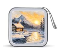 Warm Winter Sun Cabin by The Lake CD DVD Case Holders Wallet 40 Capacity Disc Cases Storage Binder with Handle