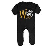 Warm Wishes Decorative Dual Letter Baby Romper Jumpsuit with feet, 6-12 Months, Black