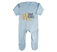 Warm Wishes Decorative Dual Letter Baby Romper Jumpsuit with feet, 6-12 Months, Pastel Blue