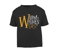 Warm Wishes Decorative Dual Letter Short Sleeve Cotton Toddler t Shirt, 3-4 Years, Black
