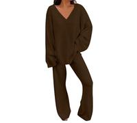Warm Women's Fleece Leisure Suit - Jogging Suit Women's Elegant Long Sleeve V-Neck Pullover and House Trousers Soft Leisure Suit Winter Warm Homewear Set Casual Tracksuit Sports Suit Plain Tracksuit