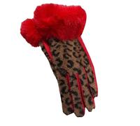 Warm Women's Thermal Leopard Print Polyester Gloves With Faux Cuffs - Touchscreen Compatible - Perfect for Cold Weather & Winter