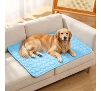 WARMAX 2026 New Dog Cooling Mat, Ice Silk Self Cooling Pad for Large Medium Small Dogs, Non Slip Washable Pet Cooling Bed for Crate Kennel Car Seat Indoor Outdoor Summer Use (Blue, M)