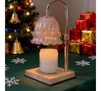 WARMCITY Glass Flower Lampshape Candle Warmer Lamp with Timer and Dimmer, Wax Burner with Adjustable Height, Wooden Base, Amber, 3.93 x 5.51 inches, 30 x 14 x 23 cm, 220-240V, Gift, Casual Gathering