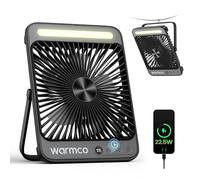 Warmco Camping Fan, 20000mAh 22.5W 27cm Ultra-thin Rechargeable Battery Powered Desk Fan with LED Light, 15~48H Runtime, 8H Timer, Portable Travel Fans for Sleeping, Outdoor, Indoor, Cruise Black