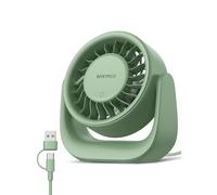 Warmco USB Desk Fan, 3-Speed Touch Control, 2-in-1 USB-A & USB-C Powered (No Battery), 120° Tilt Adjustable, Removable Cover, Compact Table Fan for Home Office Dorm Green