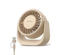 Warmco USB Desk Fan, 3-Speed Touch Control, 2-in-1 USB-A & USB-C Powered (No Battery), 120° Tilt Adjustable, Removable Cover, Compact Table Fan for Home Office Dorm, White