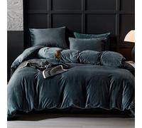 WARMDERN Dark Grey Flannel Velvet Duvet Cover King Size, 3-Piece