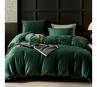 WARMDERN Emerald Green Flannel Velvet Duvet Cover King Size Duvet Cover Bedding Sets, 3pcs Ultra Soft Luxury Textured Modern Crystal Velvet Duvet Covers with Zipper Closure(Emerald Green, King)