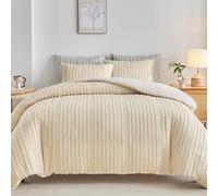 WARMDERN Tufted Duvet Cover Set King Size, Khaki Striped Textured Duvet Cover Boho Bedding Set, 3 Pcs Ultra Soft Washed Microfiber Duvet Cover with Zipper Closure (King, Khaki)