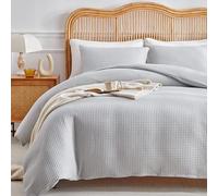 WARMDERN Waffle Weave King Size Duvet Cover, Light Grey Microfiber Duvet Cover Set, Soft and Breathable Comforter Cover, Textured 3 Pieces Bedding Set for All Season(Light Grey,King)