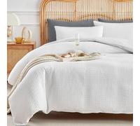 WARMDERN Waffle Weave White Duvet Cover Set King Size, Textured, 3-Piece